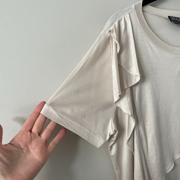 Salvatore Ferragamo Short Sleeve Ruffles Round Neck Casual Blouse Cream Large - Picture 4 of 7